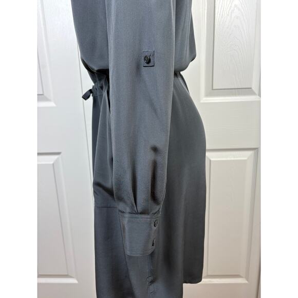 Eileen Fisher Silk Gray Button Down Dress Size S Roll Up Sleeves Front Pockets - Picture 5 of 12